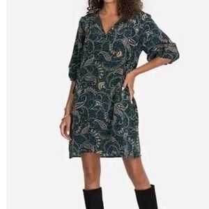 Johnny Was Marzanna Mini Shift Dress Jade Green Floral Paisley Silk‎ Size Large